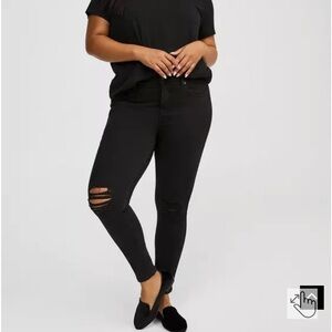 Torrid Black Charcoal Denim Pants, Light Destruction at Knees